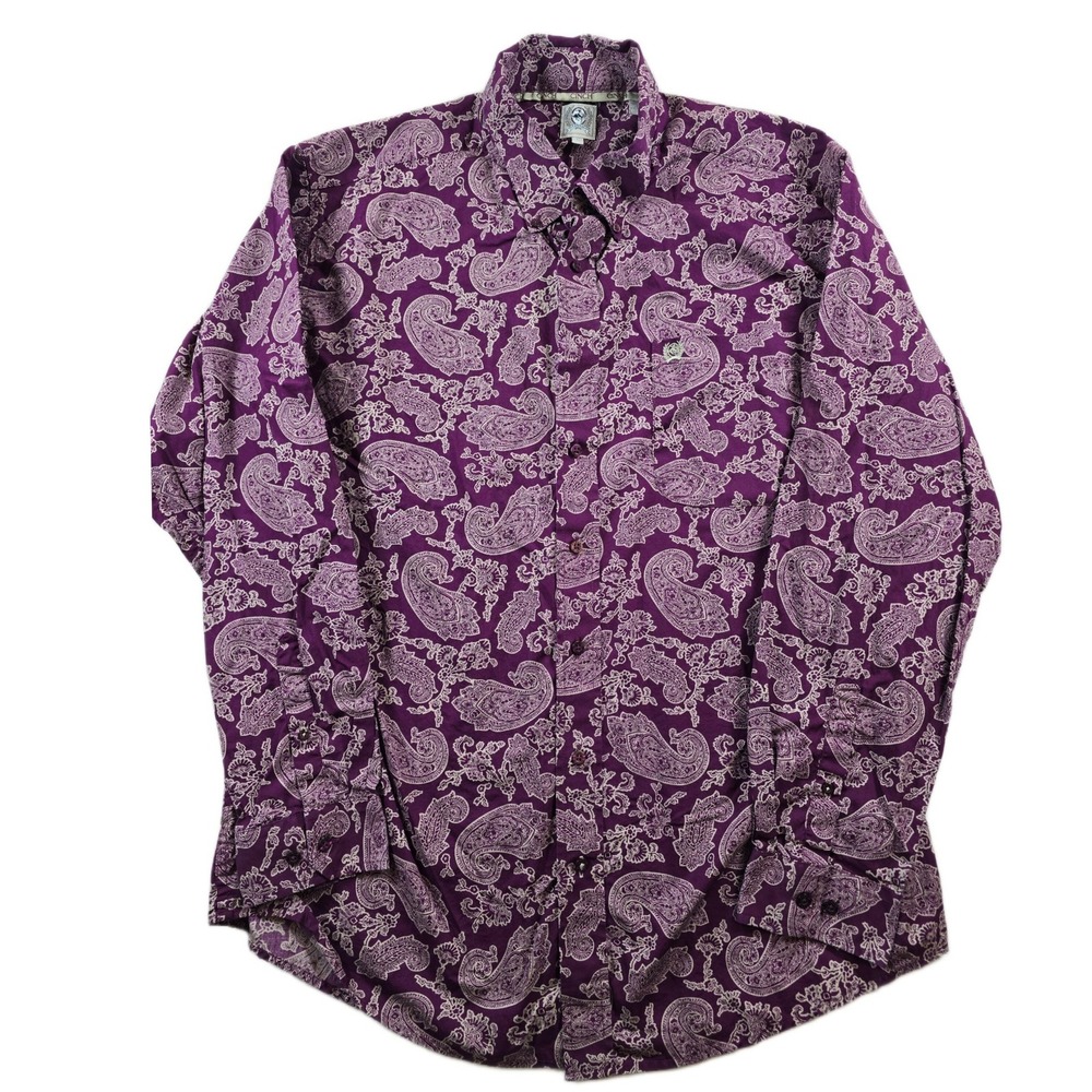Cinch Paisley Western Shirt Mens Large Purple Cotton Long Sleeve Button Down